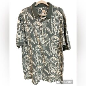 Kahala Hawaiian Islands Cotton Polo Green Cream Shirt XL